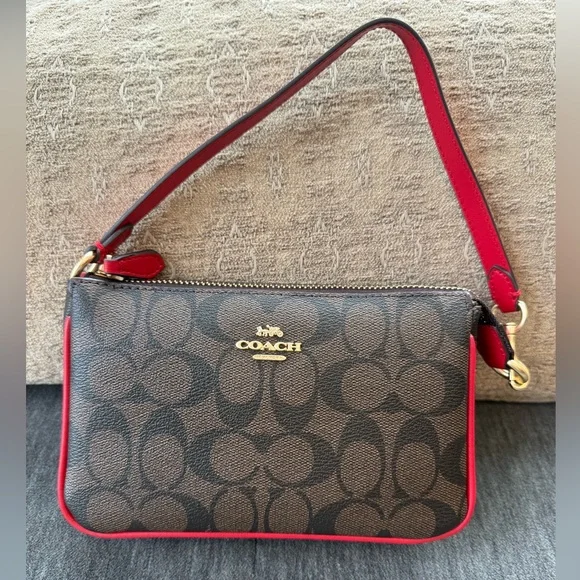 Coach Signature Brown and Red Two Way Wristlet/Handbag - Picture 2 of 14